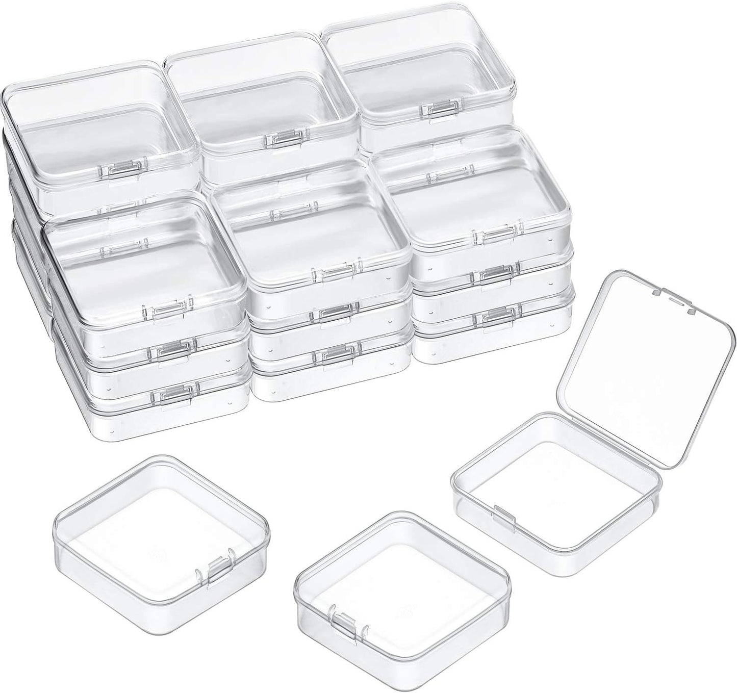 24 Packs Small Clear Plastic Beads Storage Containers Box with Hinged Lid for Storage of Small Items, Crafts, Jewelry, Hardware(1.37 x 1.37 x 0.7 Inches)