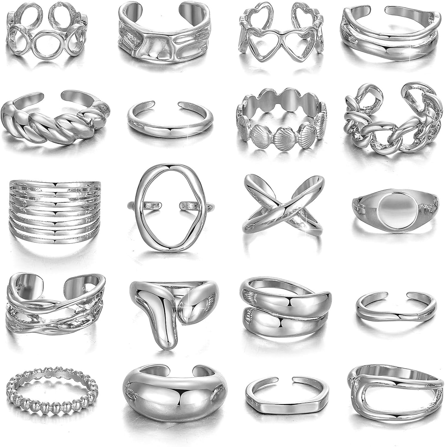 KISS WIFE Golden Silvery Black Kunckle Rings Set for Women, Dainty Simple Trendy Cute Stackable Finger Rings Pack, Perfect for Stacking Layering on Thumb and Knuckle, Mixed Size, Jewelry Gift