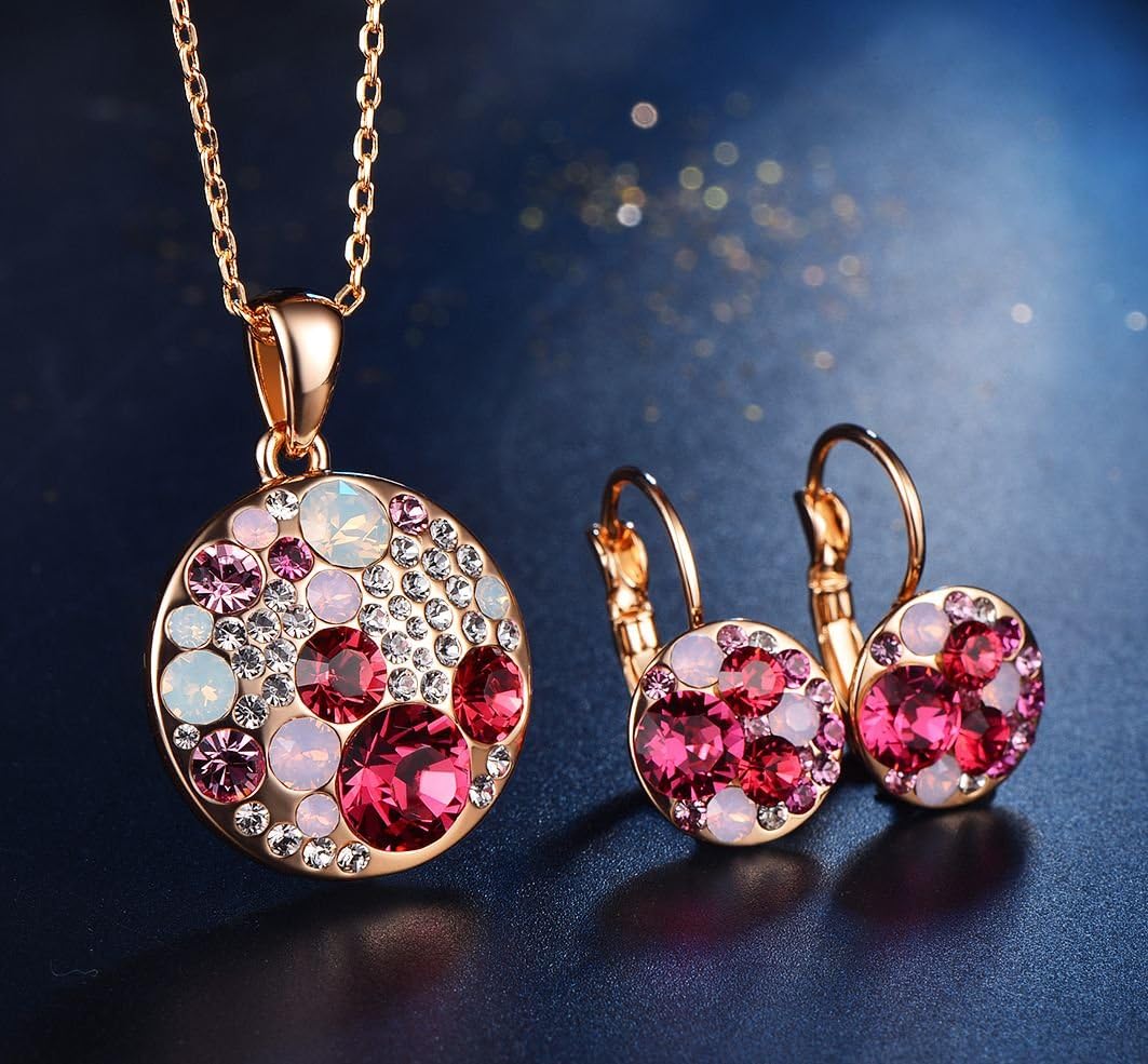 Leafael Ocean Bubble Women's Crystal Jewelry Set Costume Fashion Pendant Necklace Earring, Silver Tone or 18K Rose Gold Plated, 18" + 2", Birthday Gifts for Women