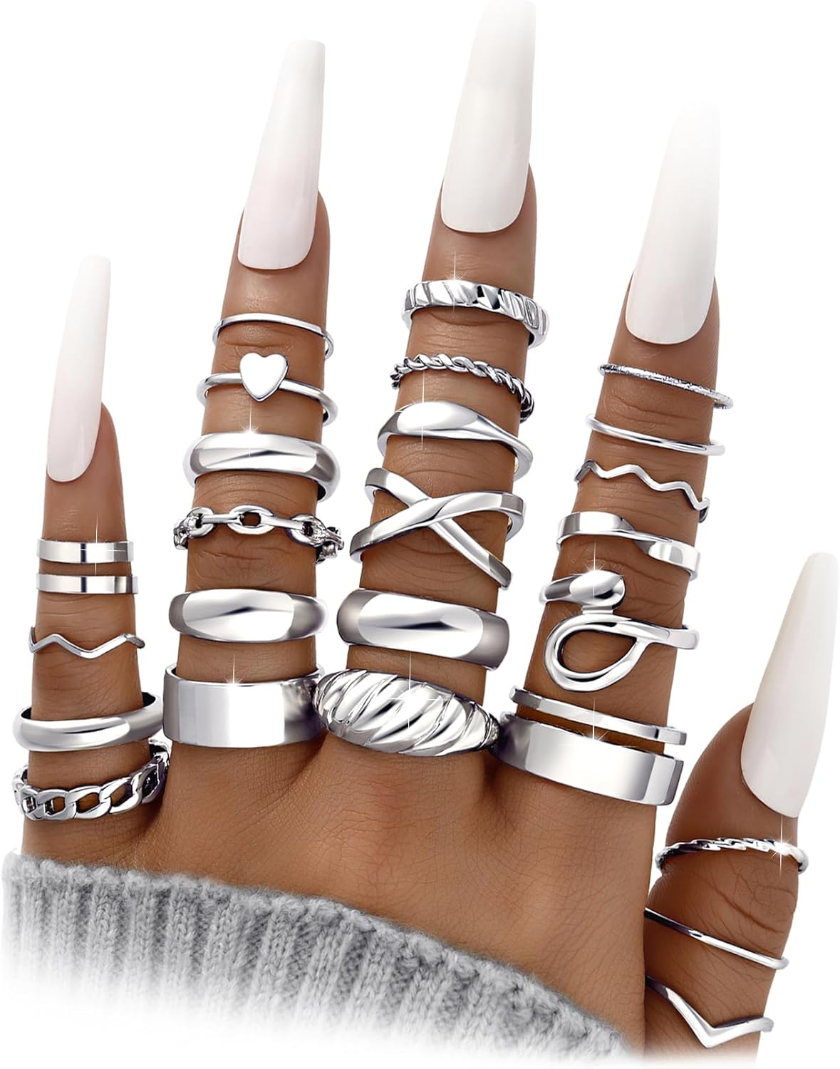 YEEZII 25 Pcs Gold Knuckle Rings Set for Women, Cute Stackable Finger Midi Rings, Dainty Gold Chunky Stacking Statement Womens ring pack