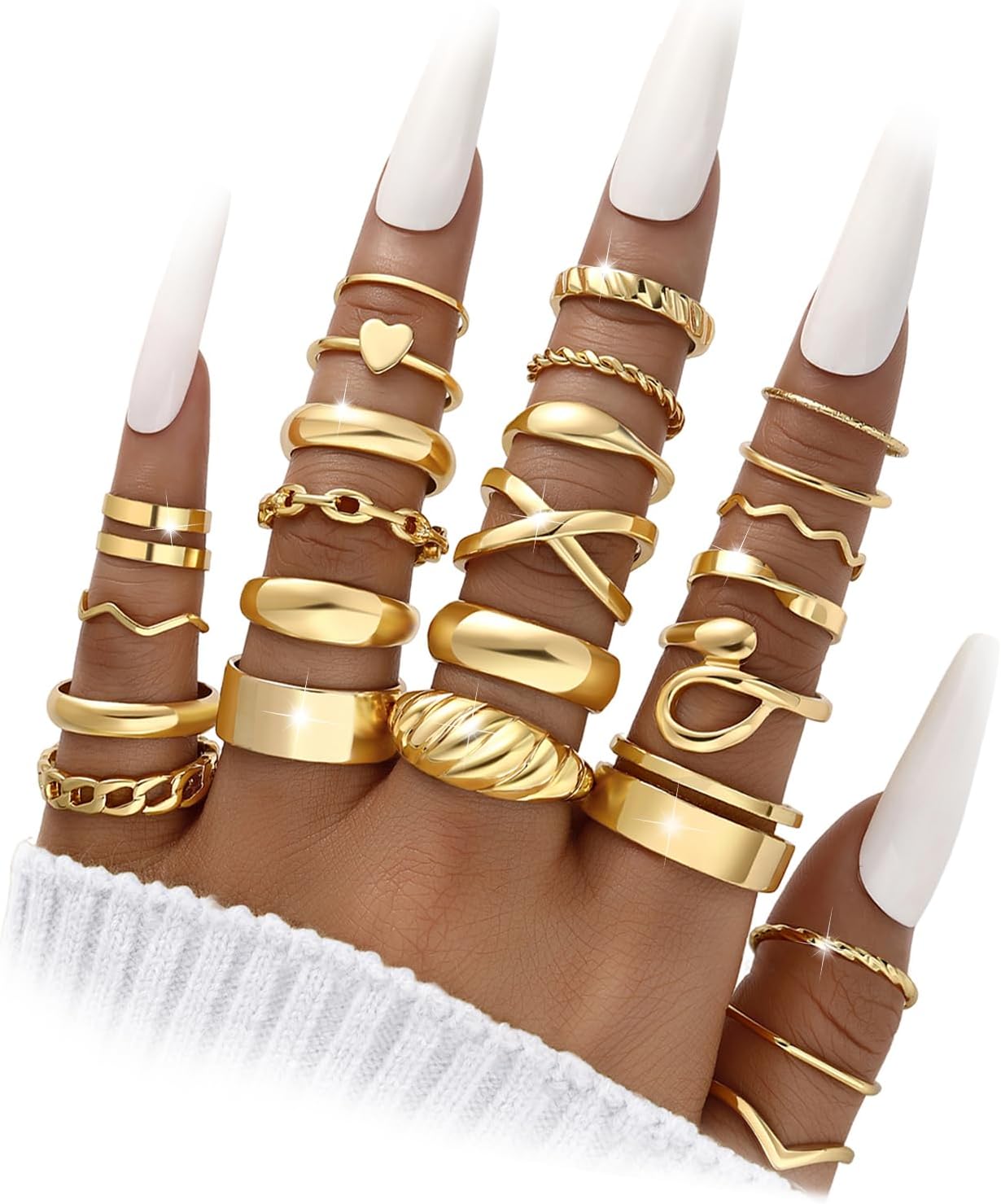 YEEZII 25 Pcs Gold Knuckle Rings Set for Women, Cute Stackable Finger Midi Rings, Dainty Gold Chunky Stacking Statement Womens ring pack