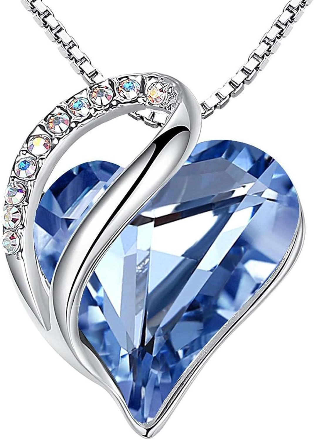 Leafael Mothers Day Gift Necklaces for Women, Infinity Love Birthstone Heart Crystal Pendant, Birthday Anniversary Jewelry for Wife, Mom, and Her, Silver Plated, 18" + 2" Adjustable Chain