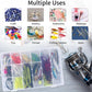 OUTUXED 2 Pack 36 Grids Clear Plastic Bead Organizer Box, Fishing Tackle Box Compartment Organizer with Adjustable Dividers for Jewelry, Art Craft, Bead Storage Containers with 5 Sheets Label Stickers