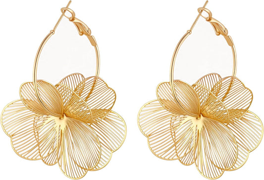 Dangle Flower Earrings for Women Statement Trendy Hoop Earring Floral Drop Earrings Jewelry