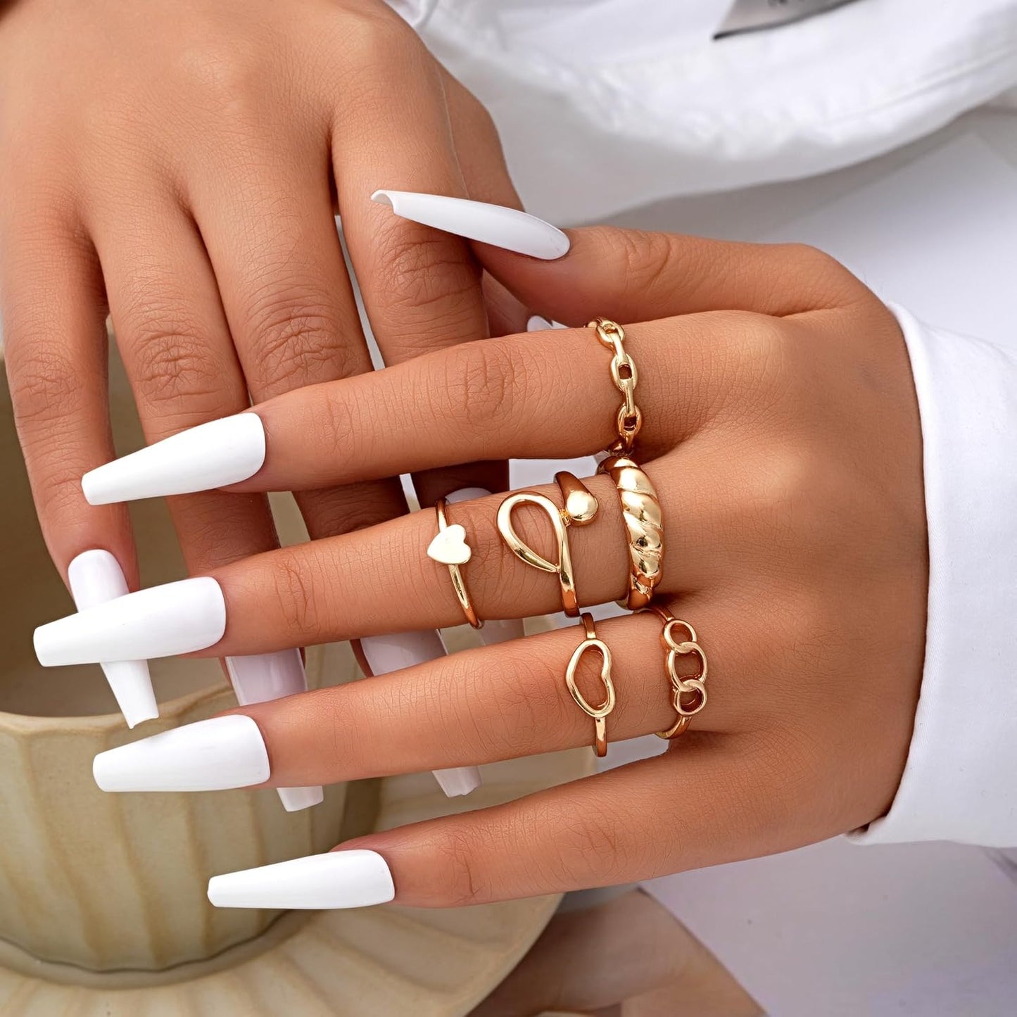 FAXHION 24-60 Pcs Gold Stackable Rings for Women, Knuckle Rings Chunky Gold Ring Set Dainty Stacking Cute Rings, Multiple Sizes Cute Jewelry Set Gift