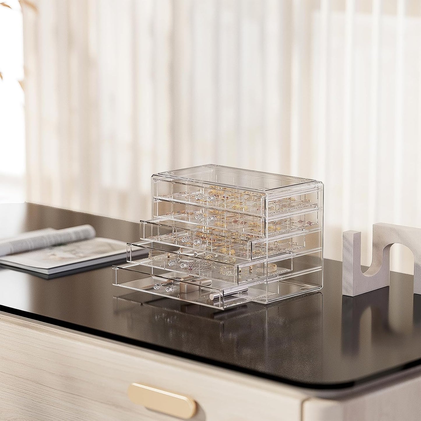 ProCase Acrylic Earrings Holder Organizer Box, Large Clear Earring Jewelry Storage Transparent Stackable Drawers Jewelry Display for Earring Ring Bracelet Mothers Day Gift -Clear, 5 Layers