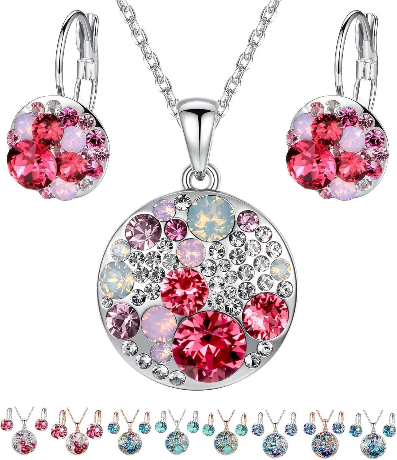 Leafael Ocean Bubble Women's Crystal Jewelry Set Costume Fashion Pendant Necklace Earring, Silver Tone or 18K Rose Gold Plated, 18" + 2", Birthday Gifts for Women