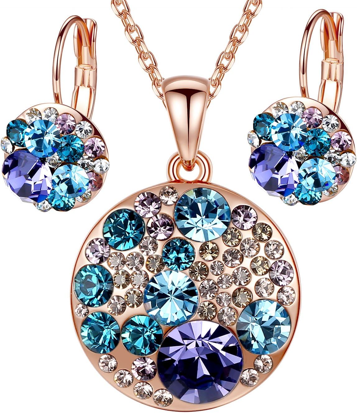 Leafael Ocean Bubble Women's Crystal Jewelry Set Costume Fashion Pendant Necklace Earring, Silver Tone or 18K Rose Gold Plated, 18" + 2", Birthday Gifts for Women