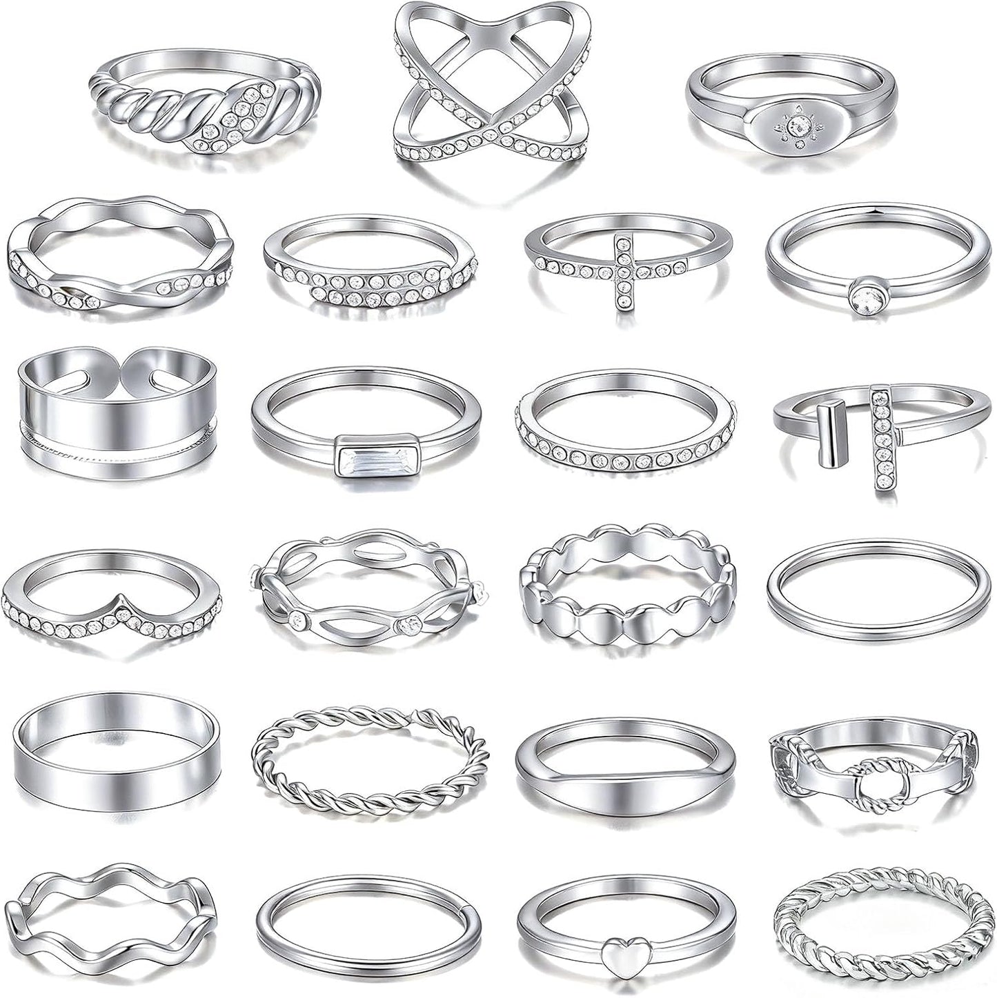 iF YOU 25 Pcs Gold Stackable Ring Set for Women, Chunky Knuckle Finger Midi Rings, Silver Simple Stacking Cute Rings Pack Trendy Stuff Jewelry Gift