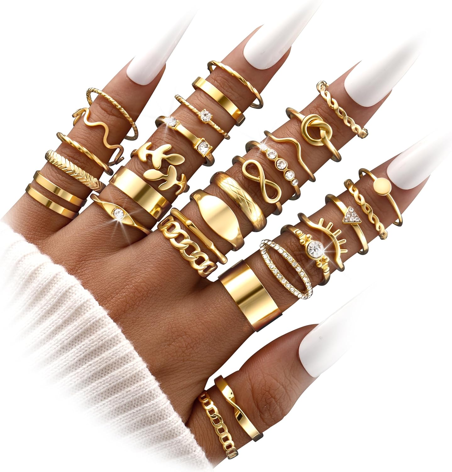 FAXHION 24-60 Pcs Gold Stackable Rings for Women, Knuckle Rings Chunky Gold Ring Set Dainty Stacking Cute Rings, Multiple Sizes Cute Jewelry Set Gift