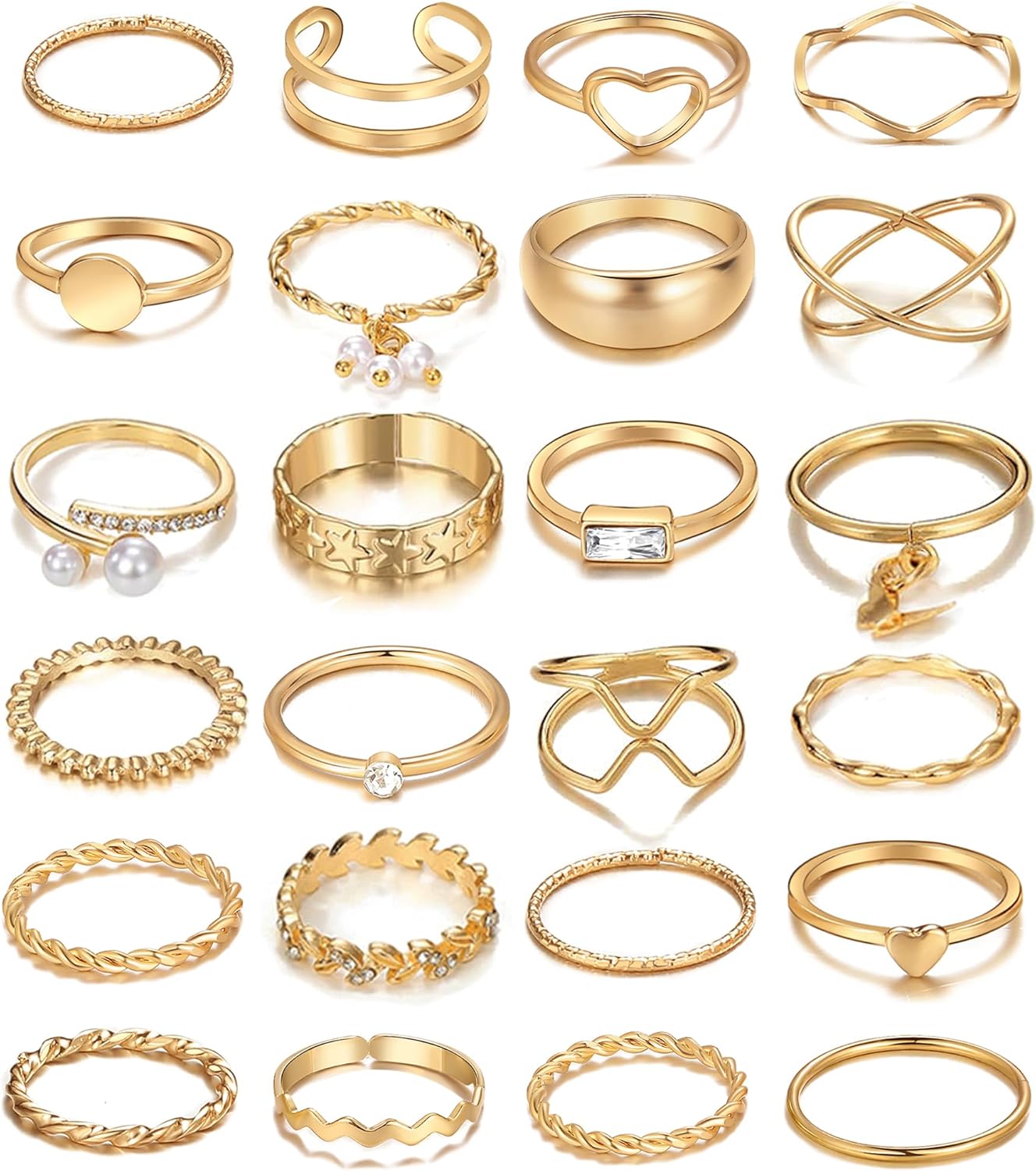 iF YOU 25 Pcs Gold Stackable Ring Set for Women, Chunky Knuckle Finger Midi Rings, Silver Simple Stacking Cute Rings Pack Trendy Stuff Jewelry Gift
