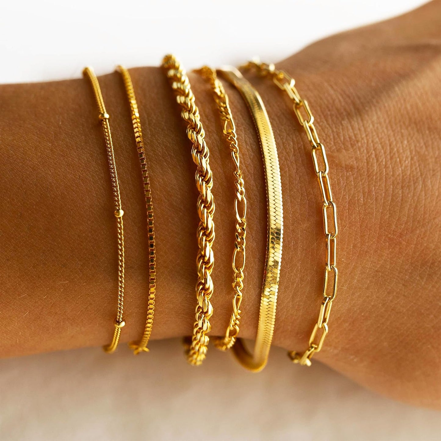 DEARMAY Gold Bracelets for Women Waterproof, 14K Gold Plated Stackable Jewelry Sets Non Tarnish Trendy Thin Dainty Cuban Link Paperclip Chain Bracelet Stack Fashion Accessories Gifts for Womens