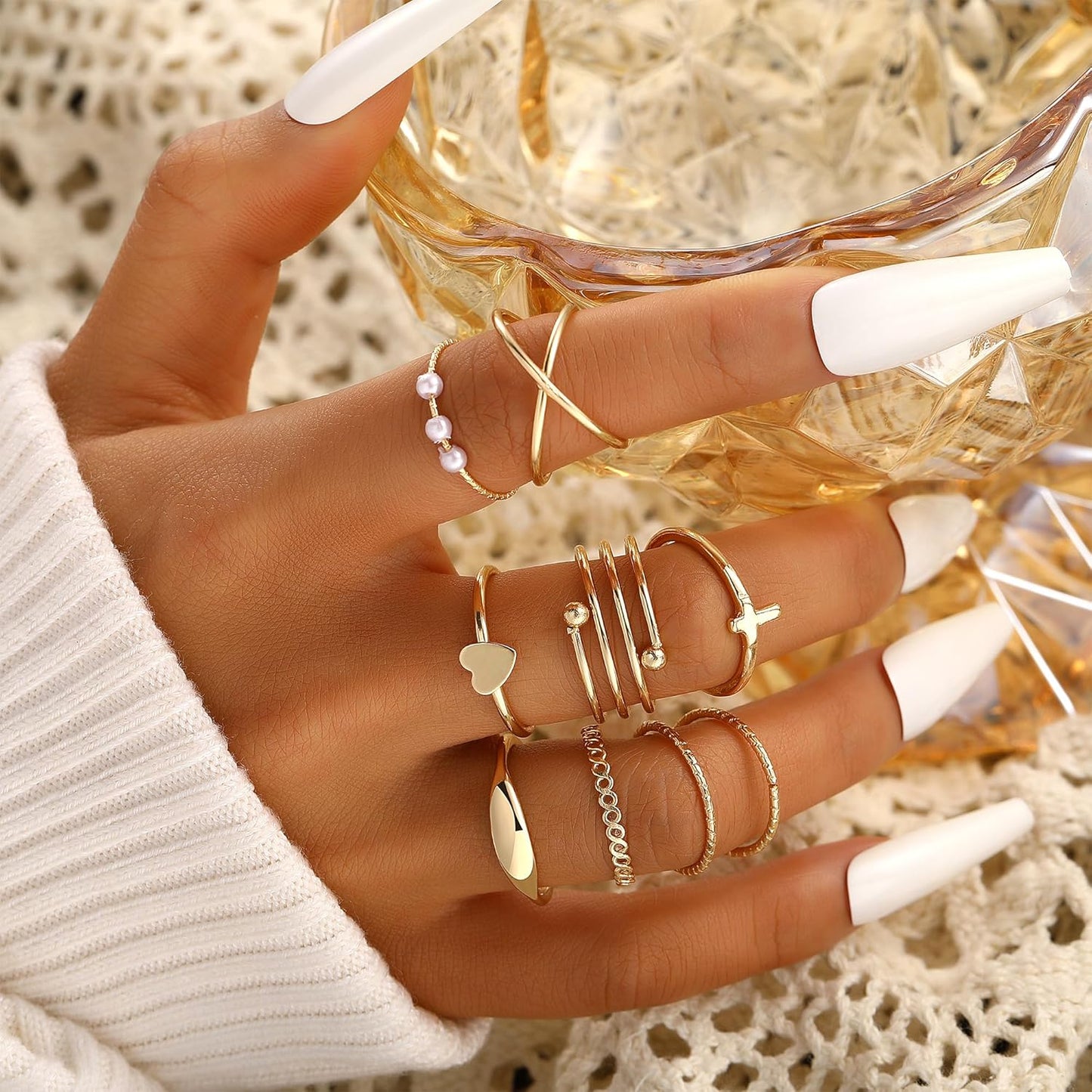 FAXHION 24-60 Pcs Gold Stackable Rings for Women, Knuckle Rings Chunky Gold Ring Set Dainty Stacking Cute Rings, Multiple Sizes Cute Jewelry Set Gift