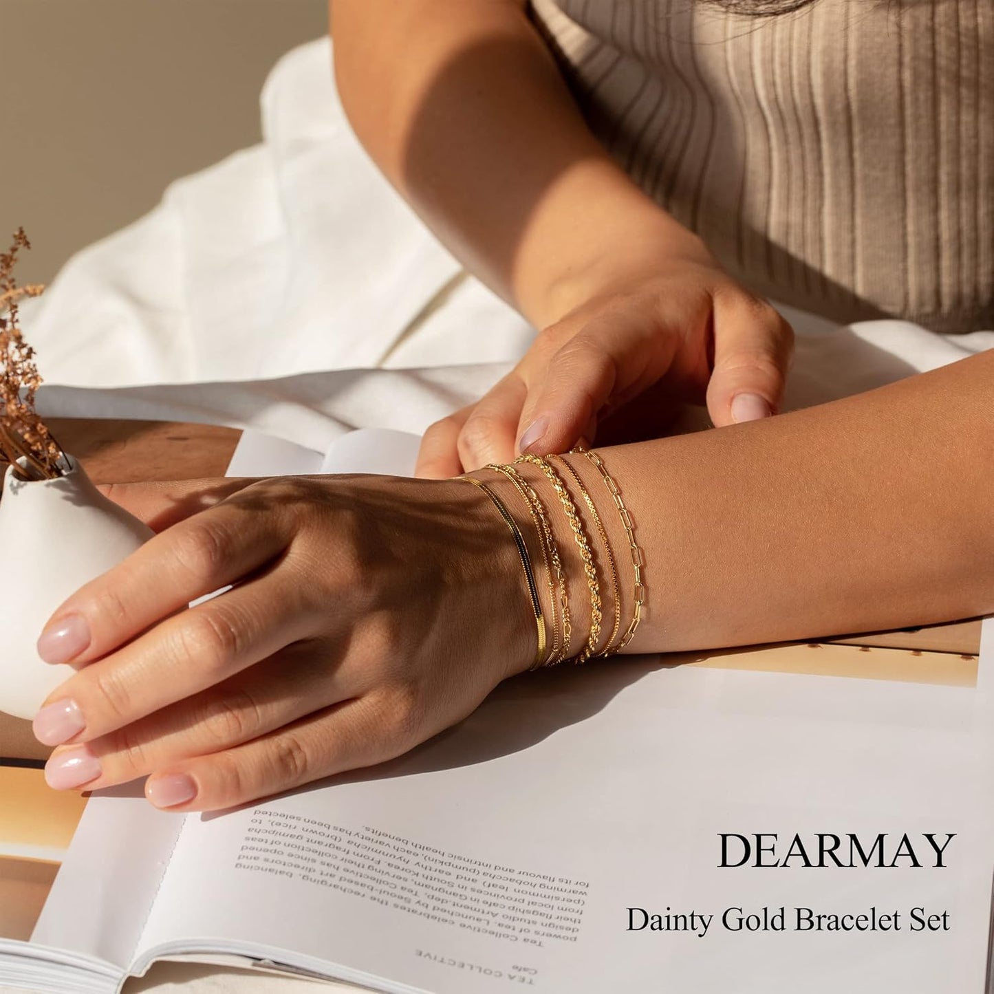 DEARMAY Gold Bracelets for Women Waterproof, 14K Gold Plated Stackable Jewelry Sets Non Tarnish Trendy Thin Dainty Cuban Link Paperclip Chain Bracelet Stack Fashion Accessories Gifts for Womens