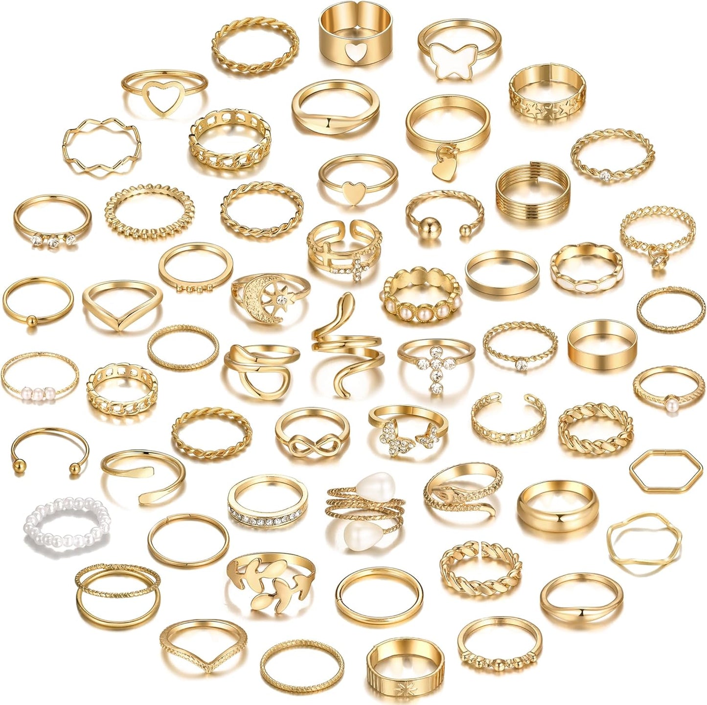 YEEZII 68 Pcs Gold Knuckle Rings Set for Women, Stackable Boho Joint Finger Midi Rings Silver Hollow Carved Crystal Stacking Ring Pack for Gift