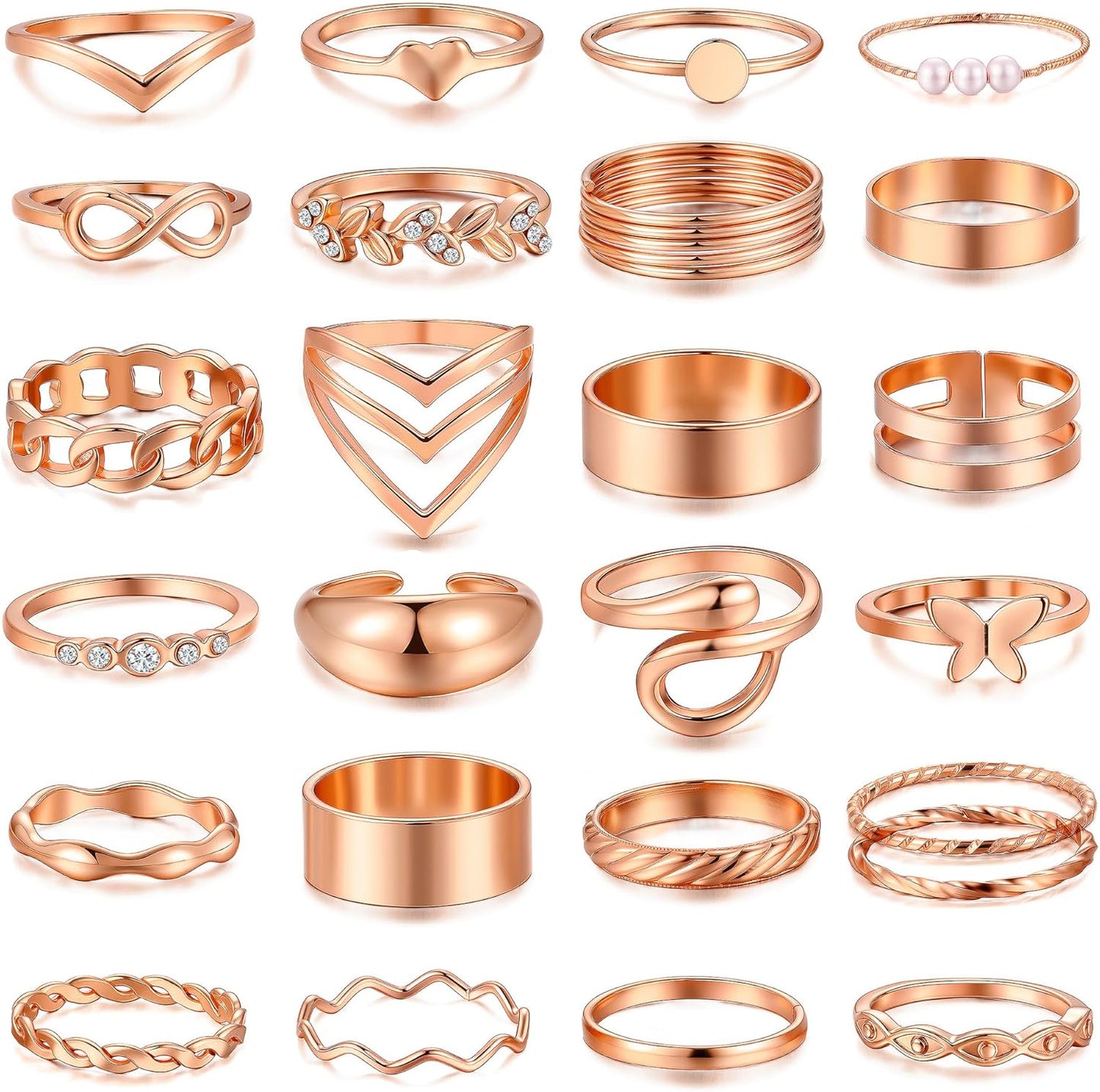 iF YOU 25 Pcs Gold Stackable Ring Set for Women, Chunky Knuckle Finger Midi Rings, Silver Simple Stacking Cute Rings Pack Trendy Stuff Jewelry Gift