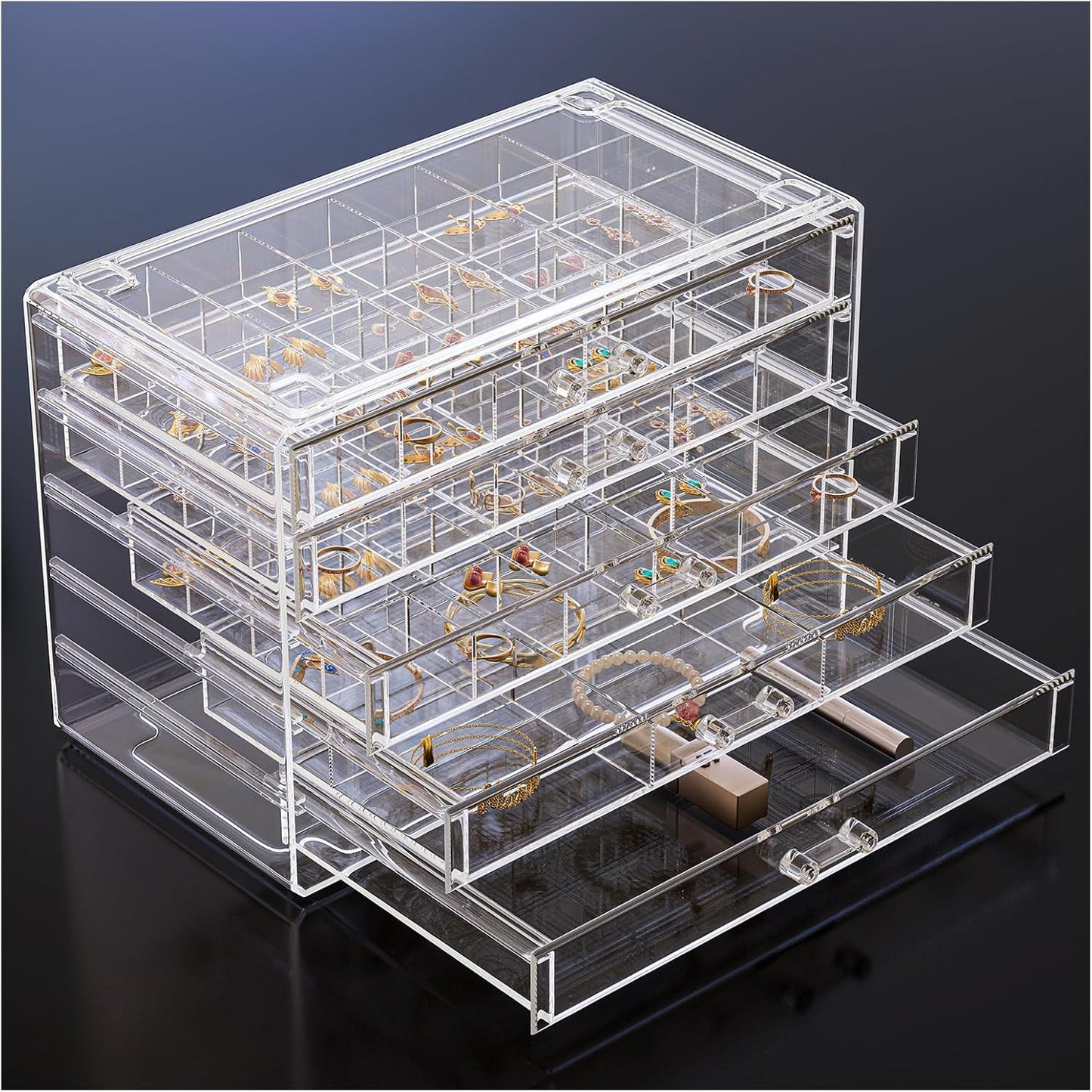 ProCase Acrylic Earrings Holder Organizer Box, Large Clear Earring Jewelry Storage Transparent Stackable Drawers Jewelry Display for Earring Ring Bracelet Mothers Day Gift -Clear, 5 Layers