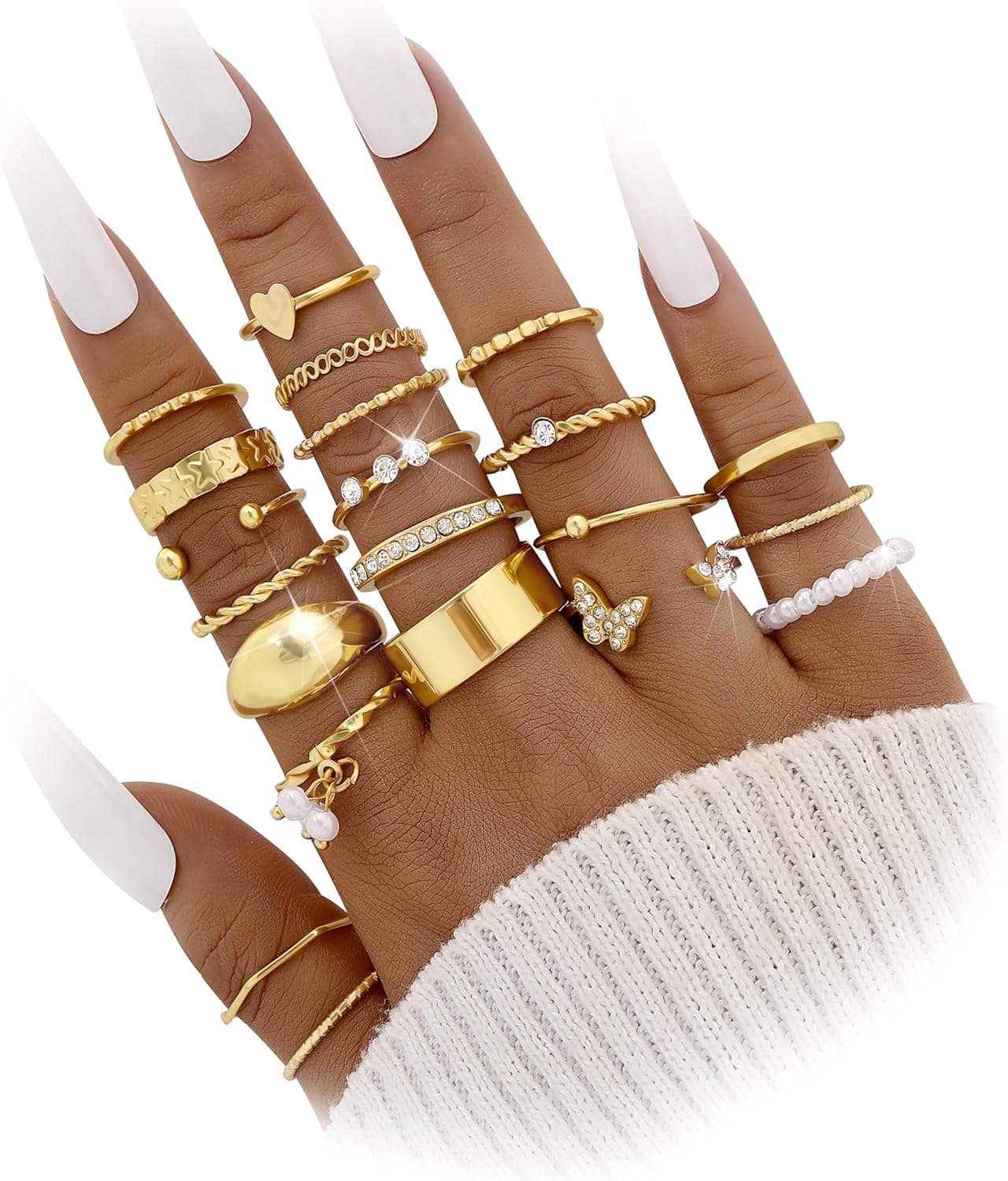 FAXHION 24-60 Pcs Gold Stackable Rings for Women, Knuckle Rings Chunky Gold Ring Set Dainty Stacking Cute Rings, Multiple Sizes Cute Jewelry Set Gift