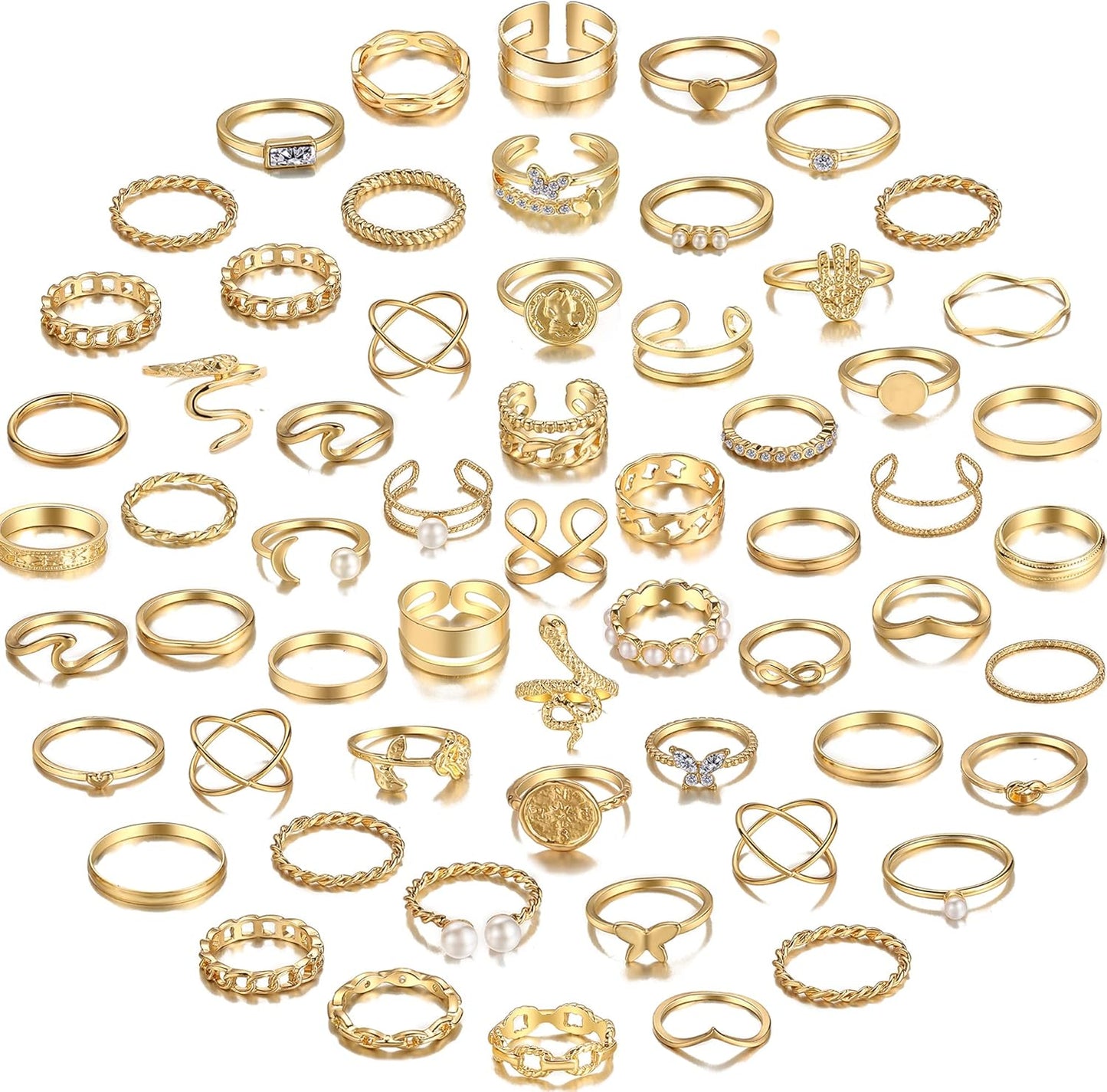 YEEZII 68 Pcs Gold Knuckle Rings Set for Women, Stackable Boho Joint Finger Midi Rings Silver Hollow Carved Crystal Stacking Ring Pack for Gift