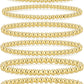 adoyi Gold Bracelets for Women Waterproof, 14K Gold Plated Beaded Strand Bead Ball Bracelets stack Adjustable Jewelry Set for Gifts