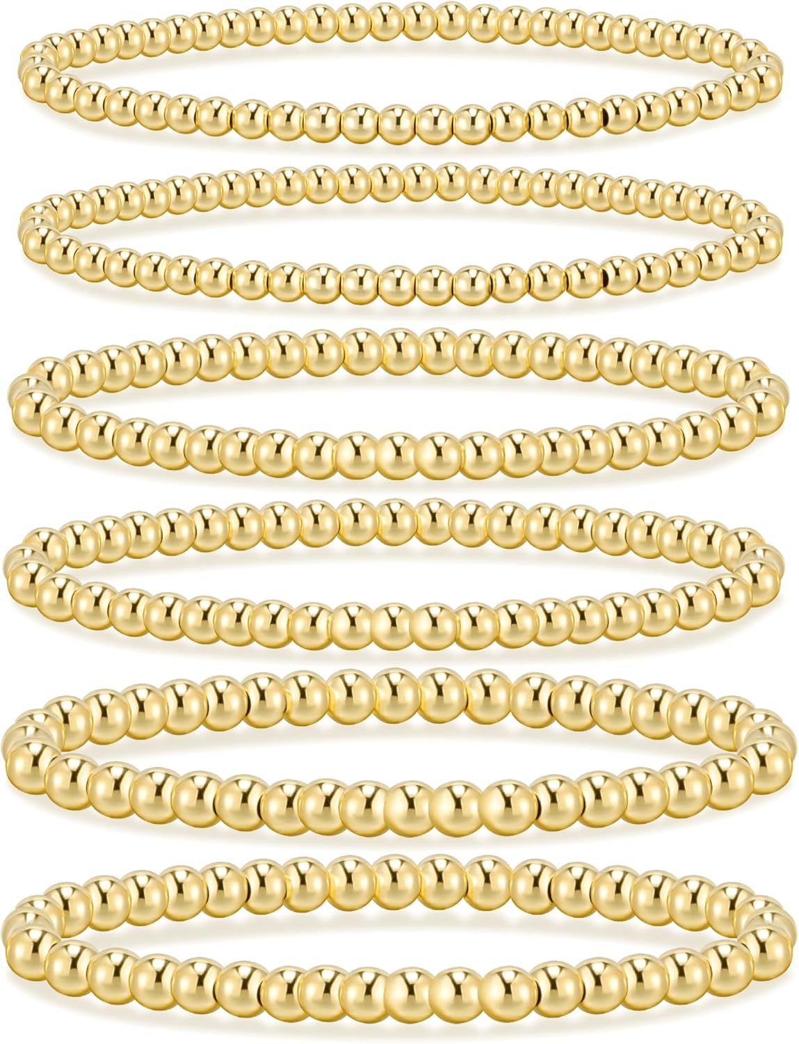 adoyi Gold Bracelets for Women Waterproof, 14K Gold Plated Beaded Strand Bead Ball Bracelets stack Adjustable Jewelry Set for Gifts