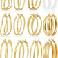 12 Pairs Chunky Gold Hoop Earrings for Women Trendy, Gold Plated Lightweight Hypoallergenic Stack, Thick Open Twisted Huggie Hoops Earring Set