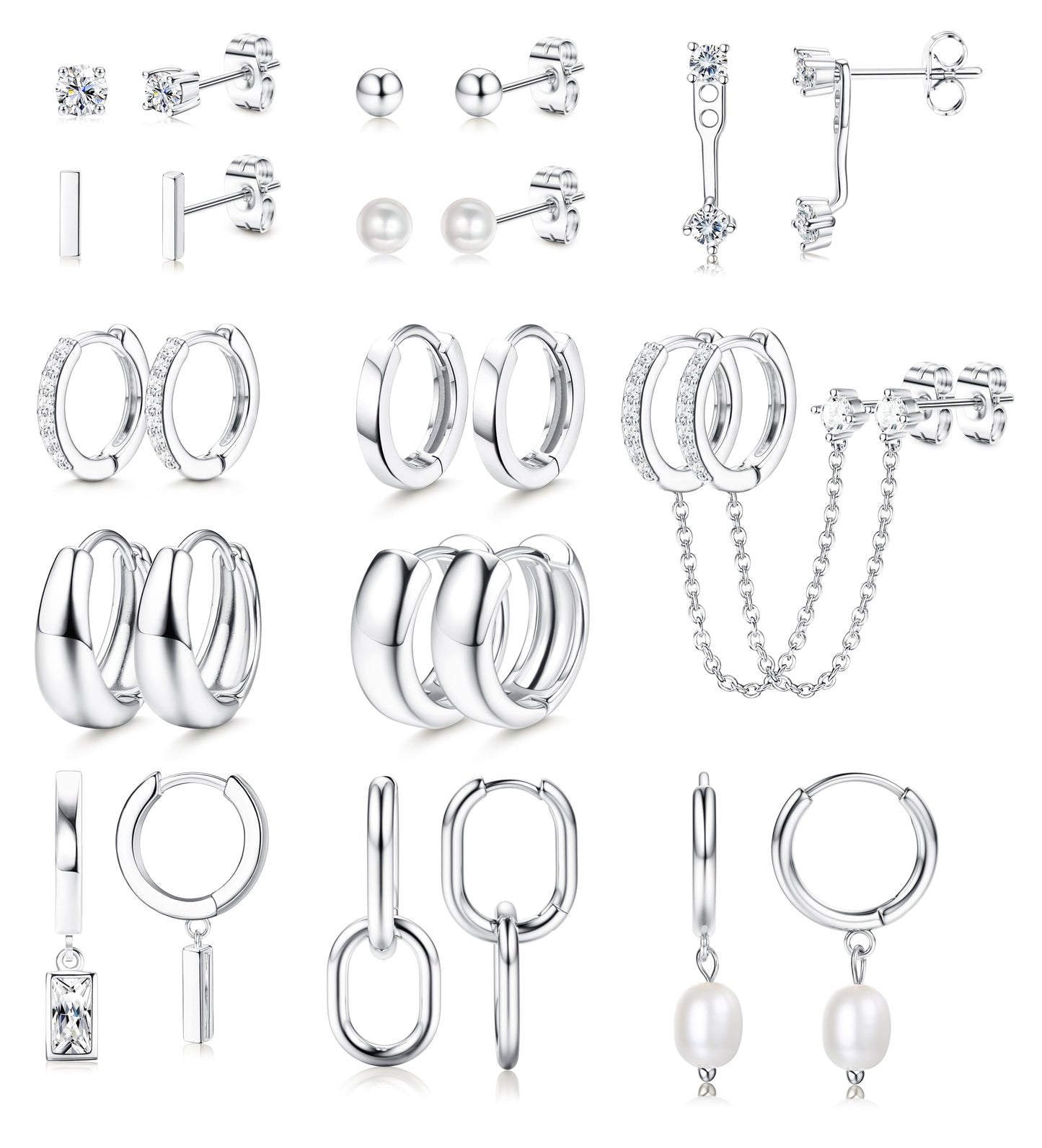 BESTEEL 13 Pairs Small Stud Hoop Earrings Set for Women Hypoallergenic Gold Plated Huggie Hoops Pearl Dainty Lightweight Earrings for Gift