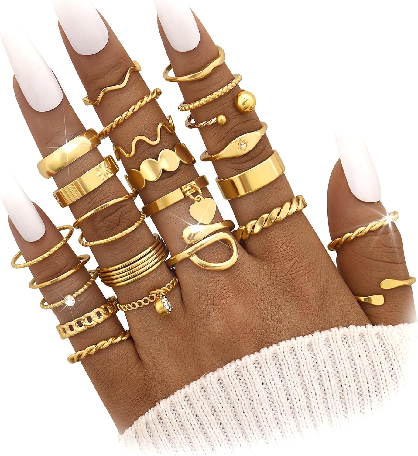 FAXHION 24-60 Pcs Gold Stackable Rings for Women, Knuckle Rings Chunky Gold Ring Set Dainty Stacking Cute Rings, Multiple Sizes Cute Jewelry Set Gift