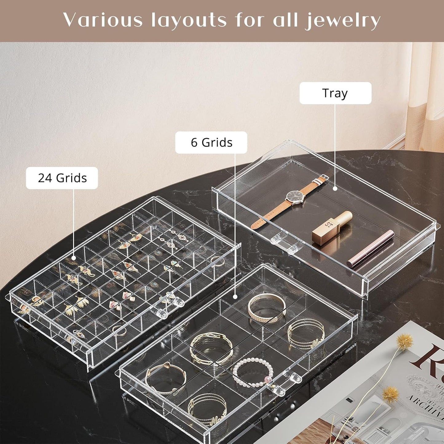 ProCase Acrylic Earrings Holder Organizer Box, Large Clear Earring Jewelry Storage Transparent Stackable Drawers Jewelry Display for Earring Ring Bracelet Mothers Day Gift -Clear, 5 Layers