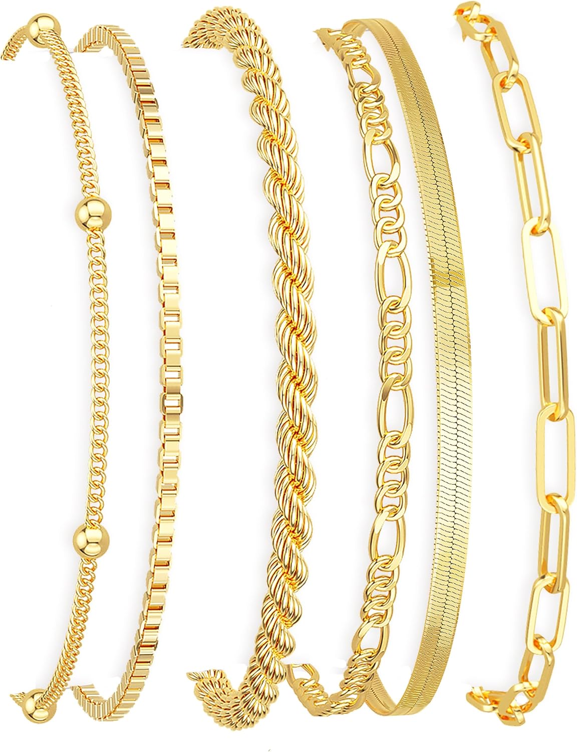 DEARMAY Gold Bracelets for Women Waterproof, 14K Gold Plated Stackable Jewelry Sets Non Tarnish Trendy Thin Dainty Cuban Link Paperclip Chain Bracelet Stack Fashion Accessories Gifts for Womens