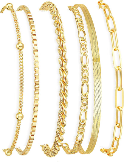 DEARMAY Gold Bracelets for Women Waterproof, 14K Gold Plated Stackable Jewelry Sets Non Tarnish Trendy Thin Dainty Cuban Link Paperclip Chain Bracelet Stack Fashion Accessories Gifts for Womens