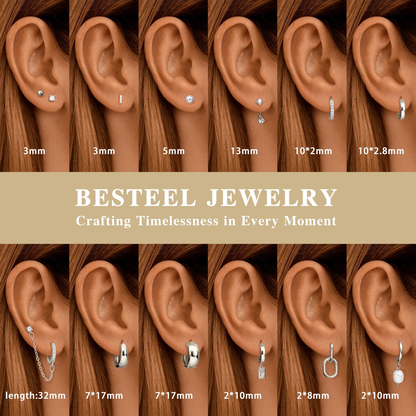 BESTEEL 13 Pairs Small Stud Hoop Earrings Set for Women Hypoallergenic Gold Plated Huggie Hoops Pearl Dainty Lightweight Earrings for Gift