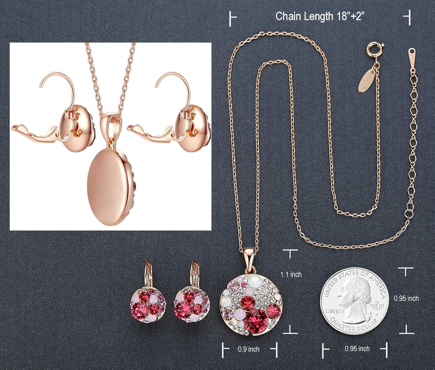 Leafael Ocean Bubble Women's Crystal Jewelry Set Costume Fashion Pendant Necklace Earring, Silver Tone or 18K Rose Gold Plated, 18" + 2", Birthday Gifts for Women